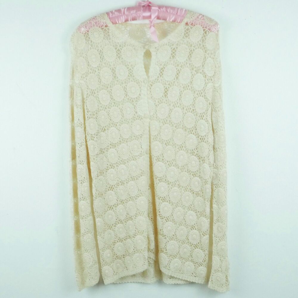 Vintage Large Cardigan Handmade Lace Crochet Granny Coquette Cottagecore Dainty‎